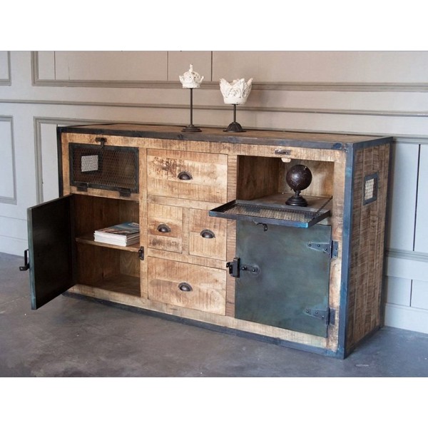 Industrielles Sideboard mit Türen in Karbonoptik