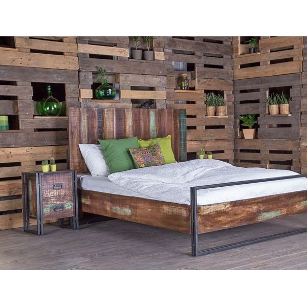 Industrielles 2-Sitzer-Bett aus recyceltem Holz