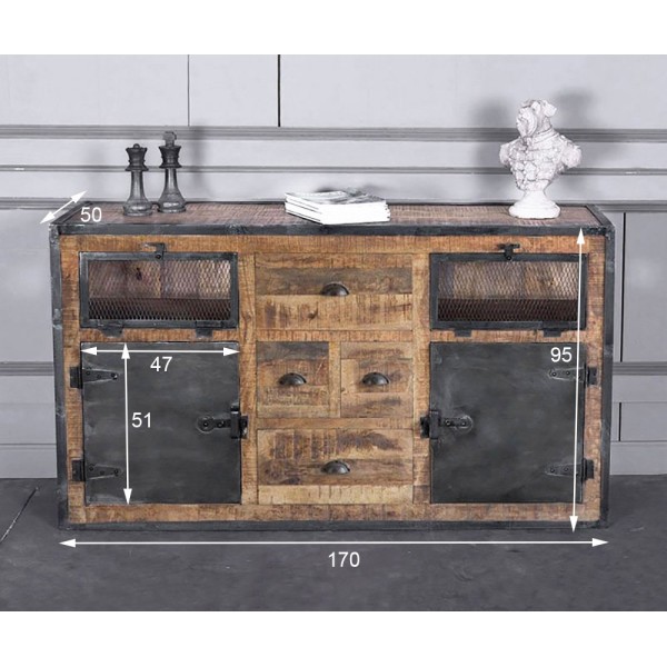 Industrielles Sideboard mit Türen in Karbonoptik