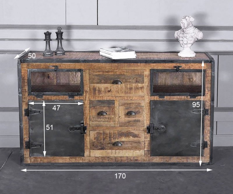 Industrielles Sideboard mit Türen in Karbonoptik