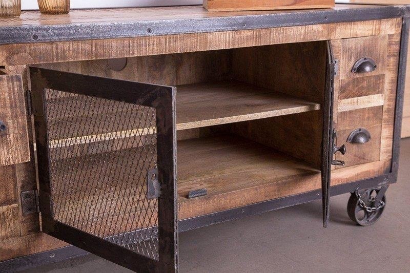 Industrielles TV-Möbel mit 4 Schubladen in Antik-Finish