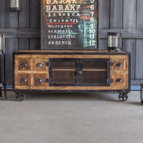 Industrielles TV-Möbel mit 6 Schubladen in Carbon-Finish