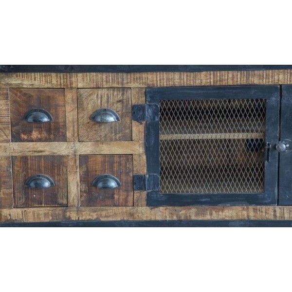 Industrielles TV-Möbel mit 6 Schubladen in Carbon-Finish