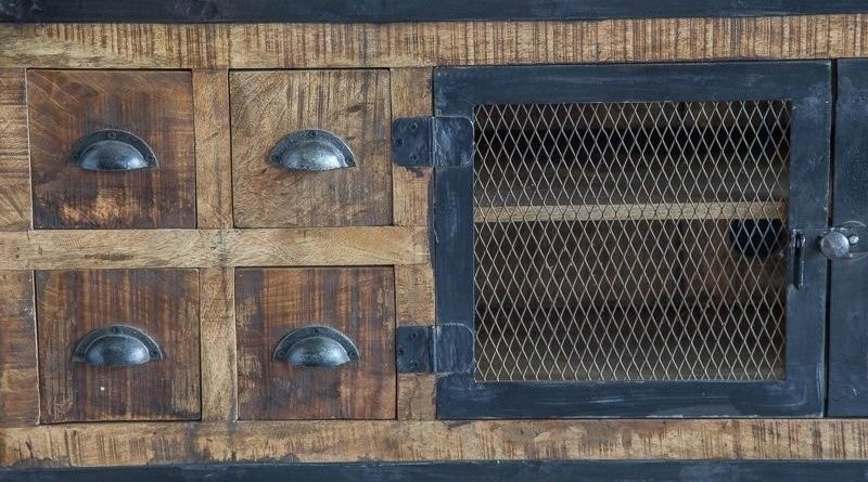 Industrielles TV-Möbel mit 6 Schubladen in Carbon-Finish