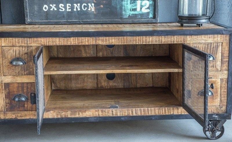 Industrielles TV-Möbel mit 6 Schubladen in Carbon-Finish