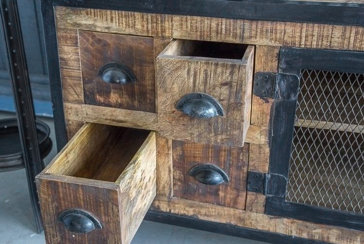Industrielles TV-Möbel mit 6 Schubladen in Carbon-Finish