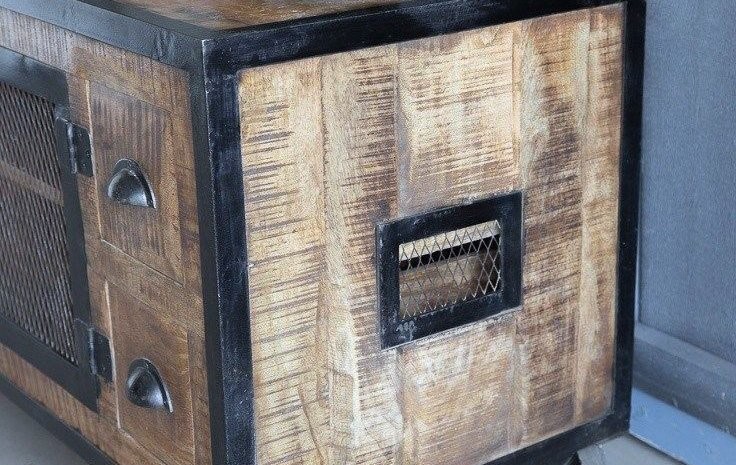 Industrielles TV-Möbel mit 6 Schubladen in Carbon-Finish