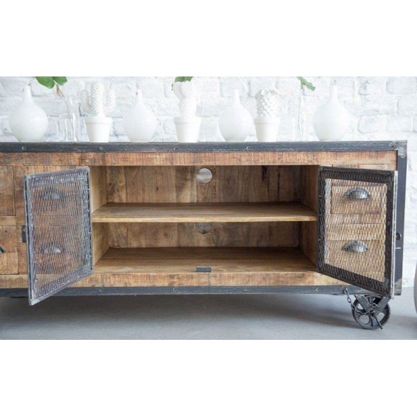 Industrielles TV-Möbel mit 6 Schubladen in Antik-Finish