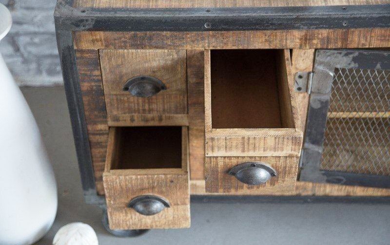 Industrielles TV-Möbel mit 6 Schubladen in Antik-Finish