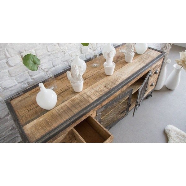 Industrielles TV-Möbel mit 6 Schubladen in Antik-Finish