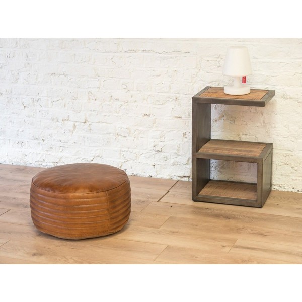 Runder Sitzhocker aus Leder Savoy