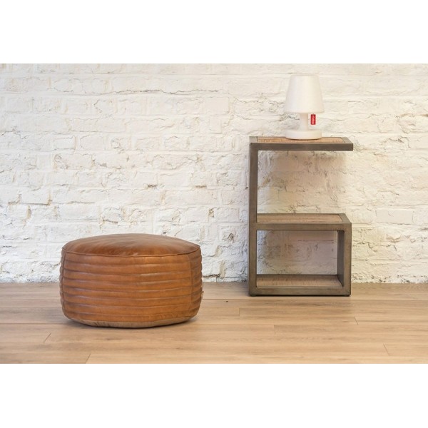 Runder Sitzhocker aus Leder Savoy