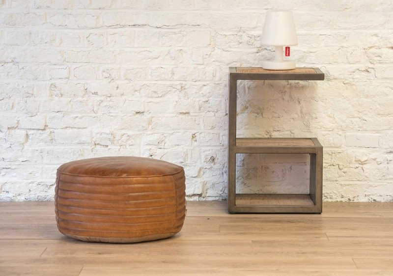 Runder Sitzhocker aus Leder Savoy