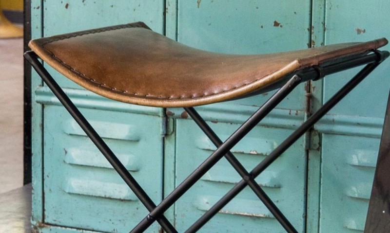 Beistell-Klapphocker aus Vintage-Leder - Smart