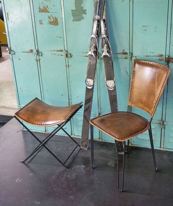 Beistell-Klapphocker aus Vintage-Leder - Smart