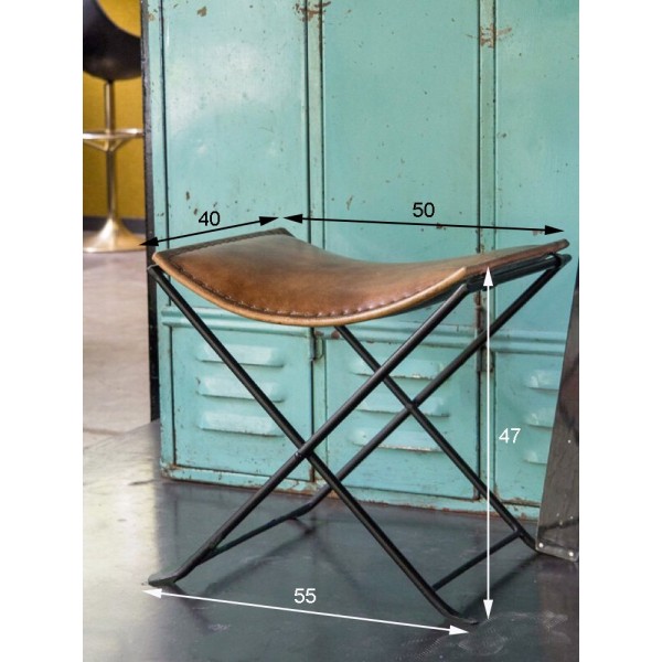 Beistell-Klapphocker aus Vintage-Leder SMART