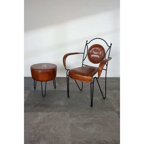 Industrieller Hocker aus Leder "Leitmotiv