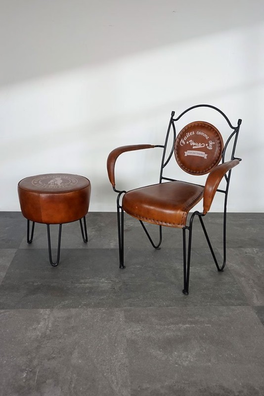 Industrieller Hocker aus Leder "Leitmotiv