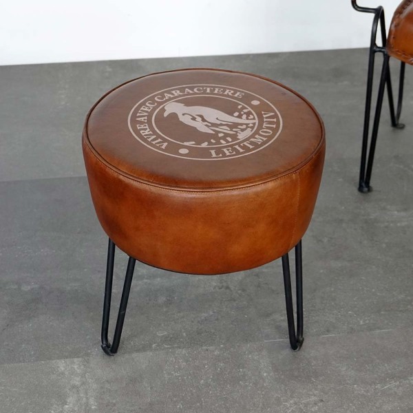 Industrieller Hocker aus Leder "Leitmotiv