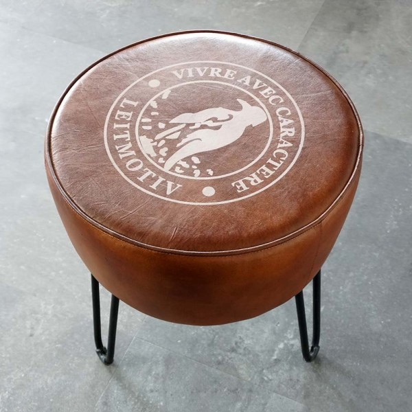 Industrieller Hocker aus Leder "Leitmotiv