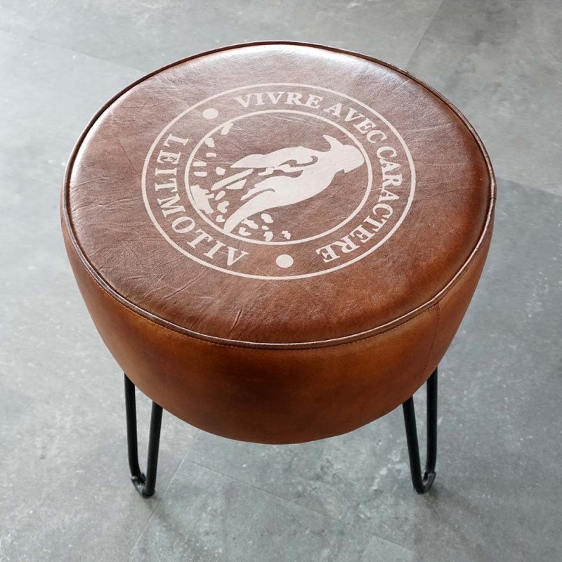 Industrieller Hocker aus Leder "Leitmotiv