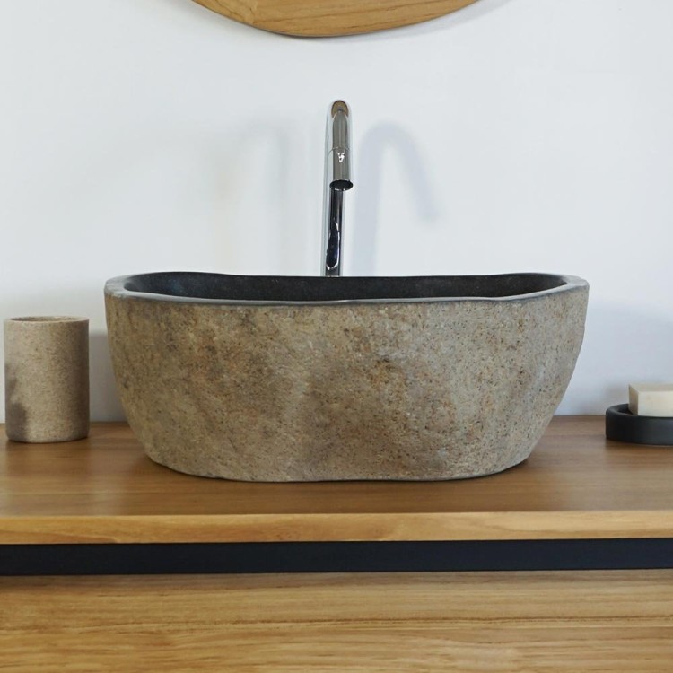 Freistehendes Badezimmerwaschbecken aus Stein - River Stone