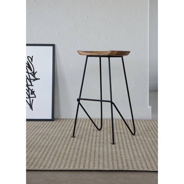 Hoher Hocker aus Stahl und Holz