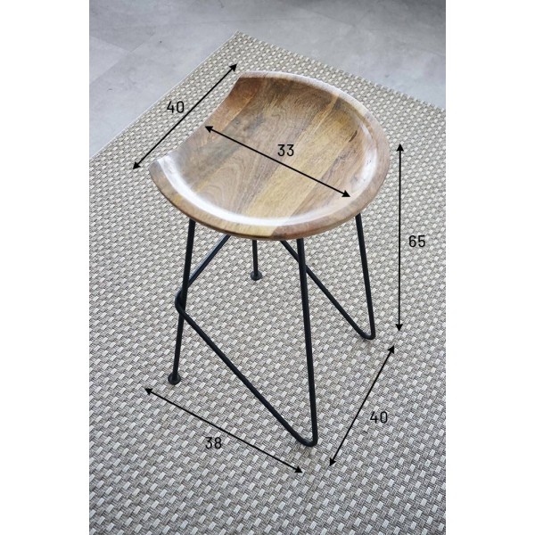 Hoher Hocker aus Stahl und Holz