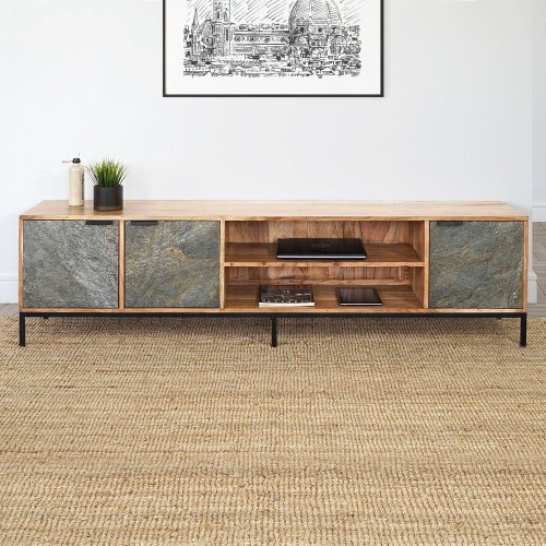 TV-Möbel 200 cm aus Akazienholz mit Steintür - Florenz