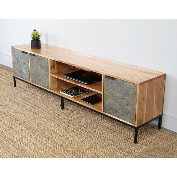 TV-Möbel 200 cm aus Akazienholz mit Steintür - Florenz