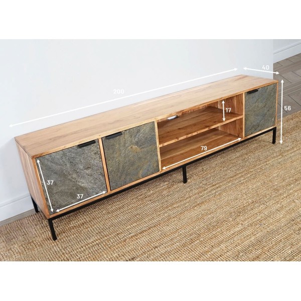 TV-Möbel 200 cm aus Akazienholz mit Steintür - Florenz
