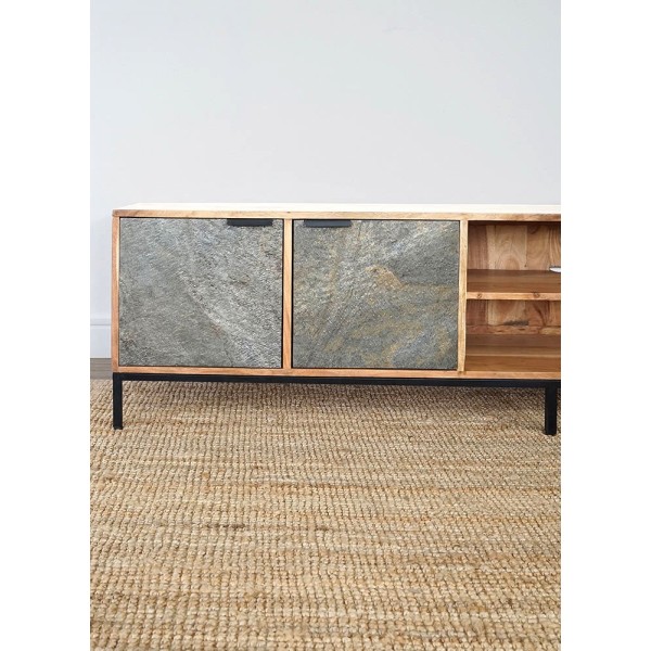 TV-Möbel 200 cm aus Akazienholz mit Steintür - Florenz