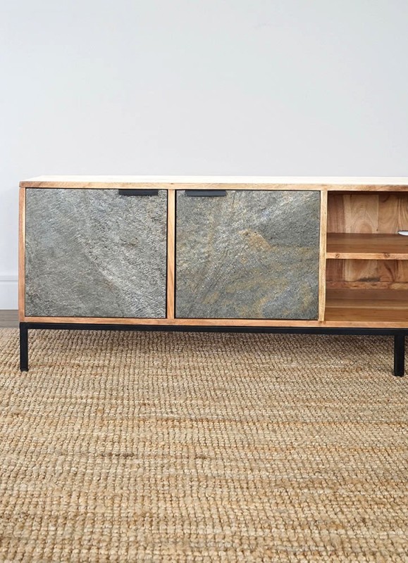 TV-Möbel 200 cm aus Akazienholz mit Steintür - Florenz