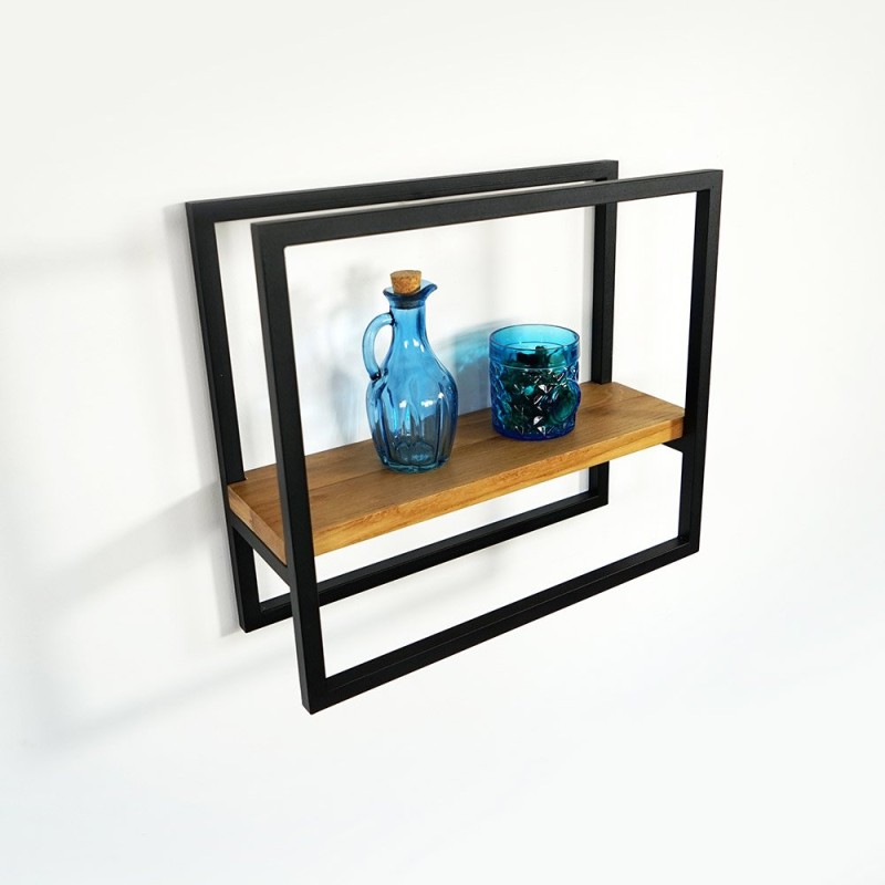 Rechteckiges Wandregal aus Holz und Metall 40 x 35 cm - Strip