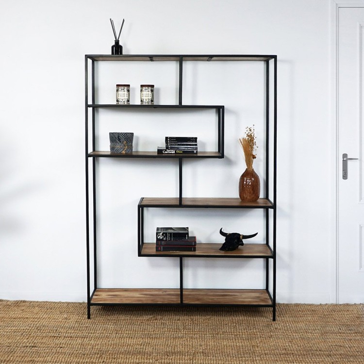 Industrielles Bücherregal aus Holz und Metall
