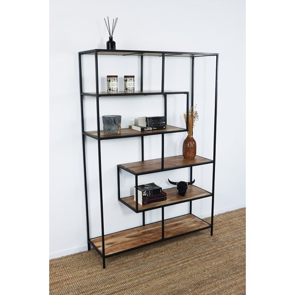 Industrielles Bücherregal aus Holz und Metall