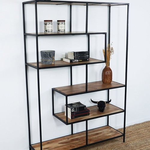 Industrielles Bücherregal aus Holz und Metall