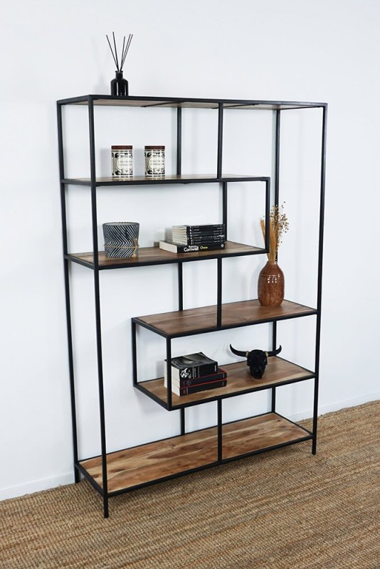 Industrielles Bücherregal aus Holz und Metall