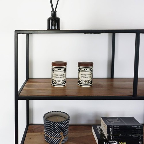 Industrielles Bücherregal aus Holz und Metall