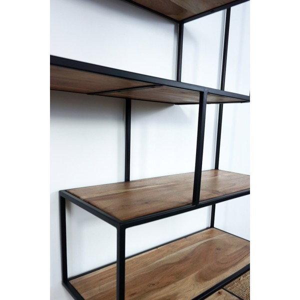 Industrielles Bücherregal aus Holz und Metall