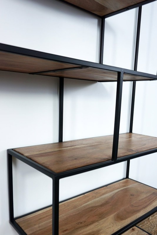 Industrielles Bücherregal aus Holz und Metall