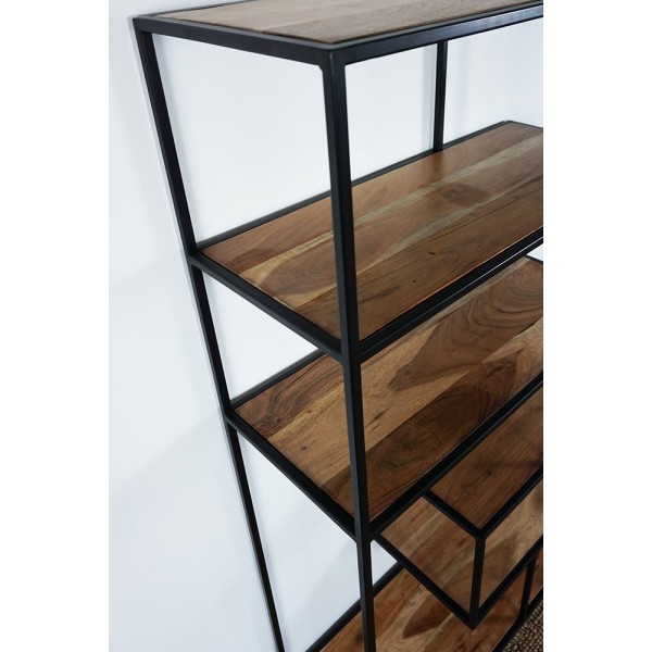 Industrielles Bücherregal aus Holz und Metall
