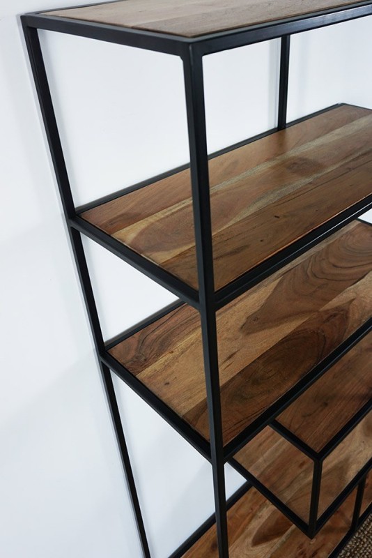 Industrielles Bücherregal aus Holz und Metall