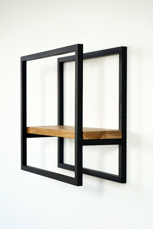 2er-Set rechteckige Wandregale aus Holz und Metall - Strip
