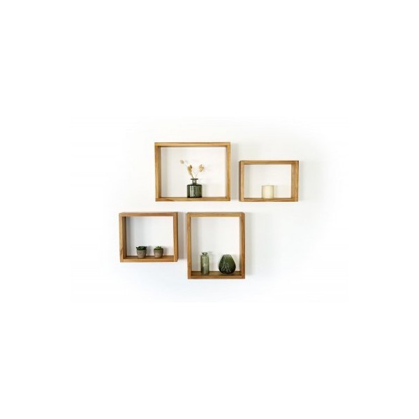4er-Set Wandregale aus Teakholz