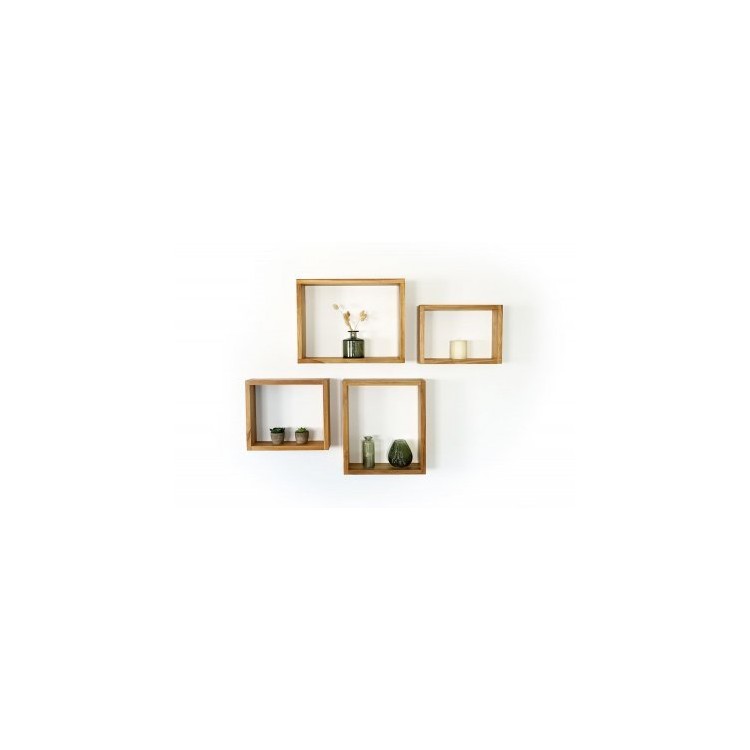 4er-Set Wandregale aus Teakholz