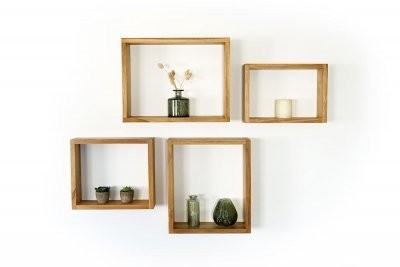 4er-Set Wandregale aus Teakholz