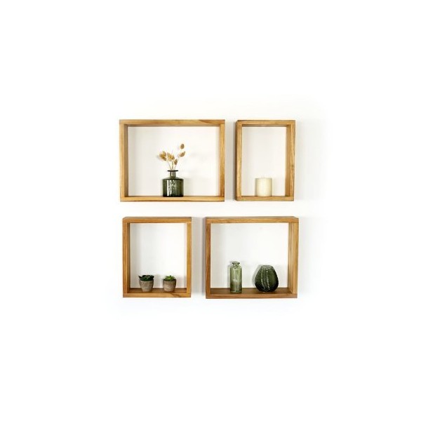 4er-Set Wandregale aus Teakholz
