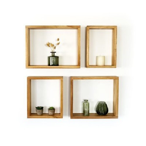 4er-Set Wandregale aus Teakholz