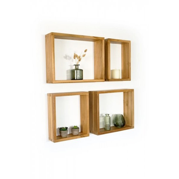 4er-Set Wandregale aus Teakholz